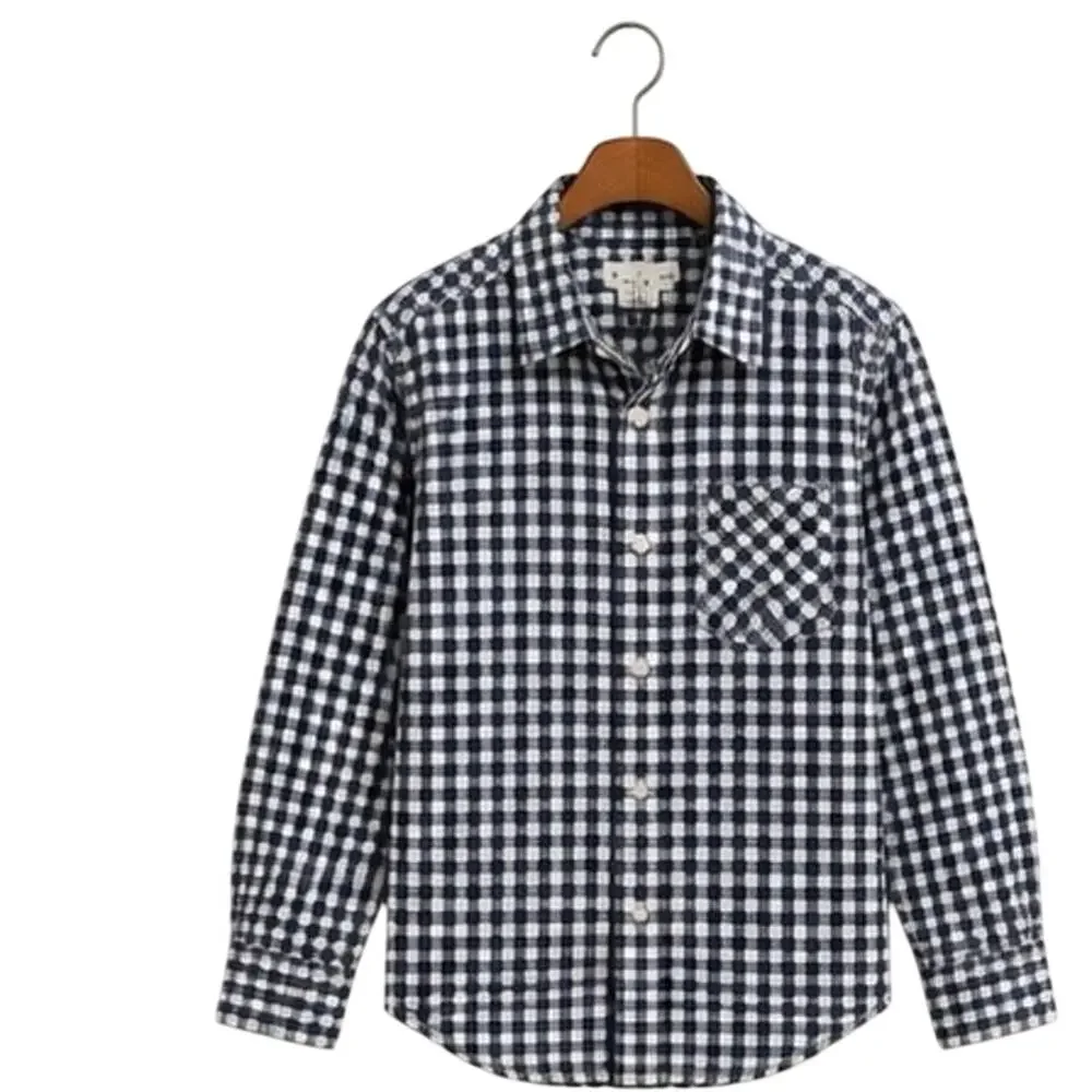 Gap Kids Lined Blue Gingham Long Sleeve Button-Down Shirt 6/7